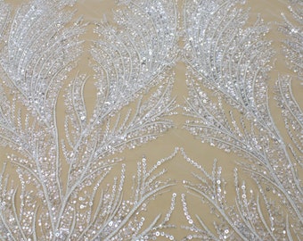 3D Beaded Lace Fabric: Embroidery Sequins Bridal Gown Couture Lace