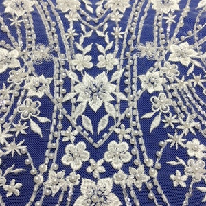 New Arrival Luxury  Lace Fabric.Heavy Beaded Fabric.Geometric Pearls Lace ,Gown Dress Lace , Designer Couture Lace, Lace Fabric by Yard