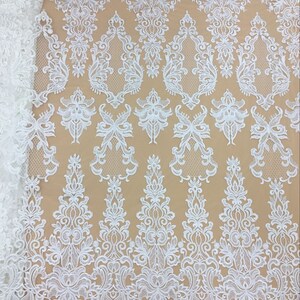 Heavy Embroidered Alencon Lace Fabric: Couture Bridal Gown Dress Lace - Sell By Yard
