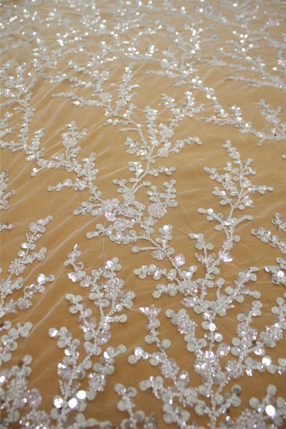 Heavy Hand Beaded Flower Lace Fabric Amazing Beaded Bridal Etsy