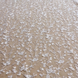 Romantic Floral Lace Fabric For Bridal Dress,  Bridal Couture Lace Fabric, Floral Lace With Sequins, Off White Lace Fabric By The Yard