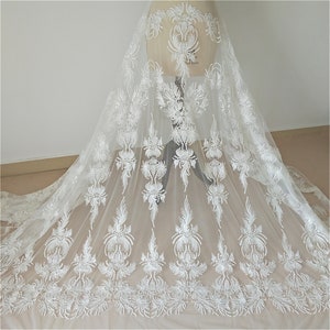 Beaded Lace Fabric: Light Ivory Sequins, Bridal Wedding Dress Lace (51 inches)