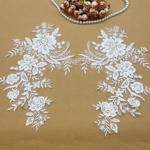 Sequin Flower Lace Applique: Ivory Bridal Bodice Embroidery