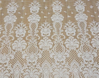 Elfenbein Perlenspitze Stoff: Schwere Perlen & Pailletten Braut Brautkleid