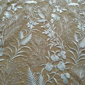 Exquisite Floral Embroidery Lace Fabric, Wedding Dress Lace Fabric, Bridal Veil Lace Fabric, Couture Lace Fabric  By The Yard