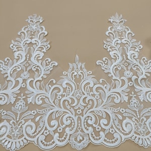 By Yard Alencon Lace Trim, Floral Alencon Lace, Heavy Embroidery Bridal Wedding Veil  Lace Trimming, Embroidery Lace Fabric Trim