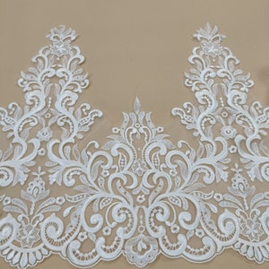 Floral Alencon Lace Trim: Heavy Embroidery Bridal Wedding Veil Lace (By Yard)