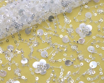 3D Beaded Floral Lace Fabric: Couture Bridal Wedding Dress Sequins