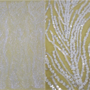 Luxury 3D Beaded Lace Fabric ,Heavy Embroidery Lace Fabric ,Couture Fabric, Gown Dress Lace , Designer Fashion Bridal Lace  By The Yard