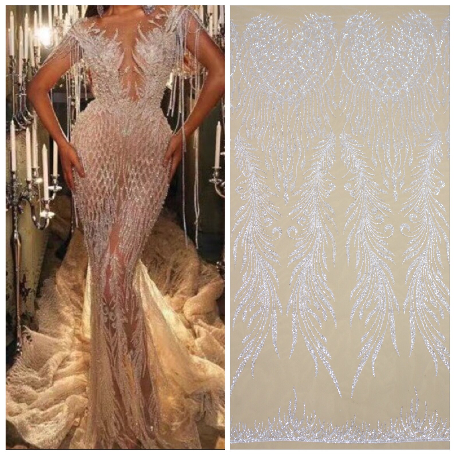 Heavy Beaded Fabric Wedding Dress Fabric Tulle Embroidery - Etsy
