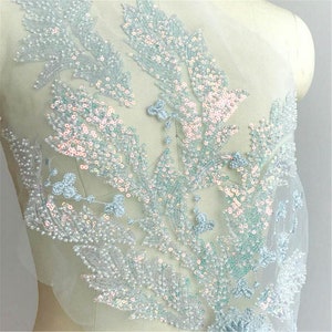 Parche de encaje de vestido de novia con cuentas, parche para vestido de novia, flor de encaje para vestido de novia, aplique de encaje de novia, parche bordado