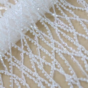 Heavy Beaded Lace Fabric: Off White Bridal Couture, Sequins Embroidery
