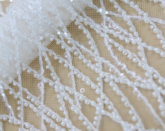 Heavy Beaded Lace Fabric: Off White Bridal Couture, Sequins Embroidery