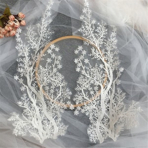 2 Pcs Bridal Embroidery Lace Applique Alencon Applique Cotton Lace Applique, Weddings Dress Applique Gown Dress Lace Applique Accessories