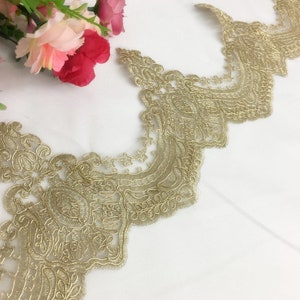 Oro di pizzo, velo dorato pizzo, pizzo guipure oro trim, pizzo con filo oro taglio 5.9inches(15cm) larghezza