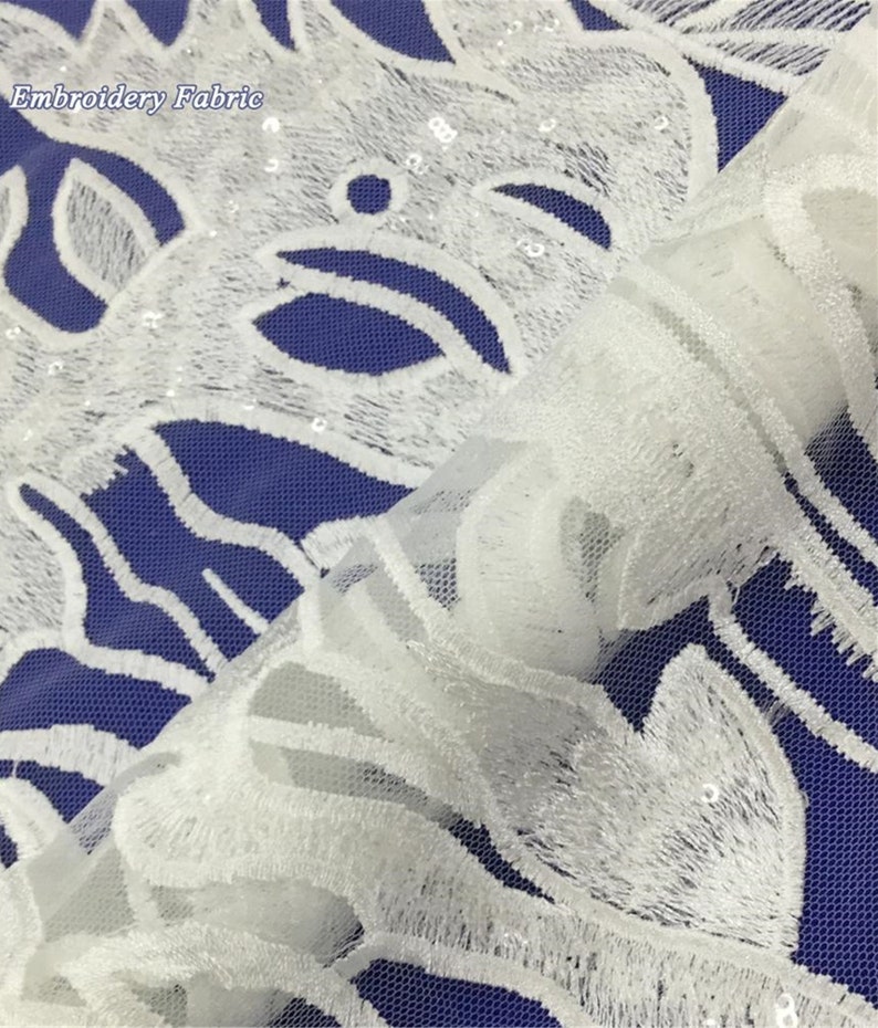 FREE SHIPPING French Sequins Embroidery Lace Wedding Dress Lace Fabric Soft Mesh Tulle Flower Lace Fabric Sequins Lace Fabric by the yard