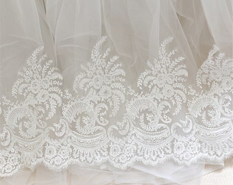 Elegante pizzo con paillettes bianco sporco: velo da sposa, abito da sposa (1 iarda)