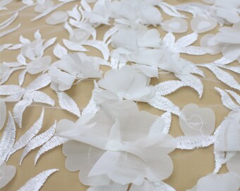 3D Chiffon Flower Lace Fabric: Off White Bridal Gown Dress Lace