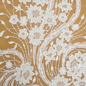 Luxury Floral Lace Fabric,Heavy Beaded Embroidery Lace,3D Beaded Embroidery Lace,Gown Dress Lace, Designer Fashion Bridal Lace  By The Yard