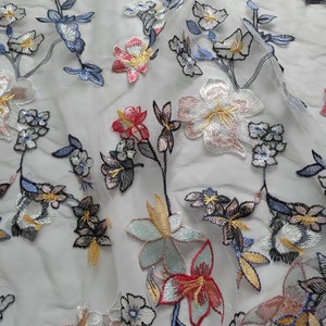 Embroidery Flower Lace Fabric: Multicolor Alencon Lace, 51&quot; Wide, Bridal Gown Dress