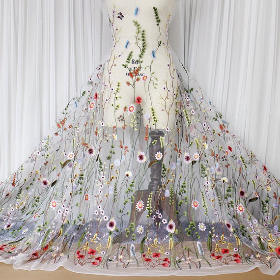 embroidered dress fabric uk Indian Embellished Embroidered Gold Base Tulle net dress fabric 40