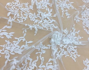 Tela de encaje bordado con flores, encaje floral de guipur para vestido de novia