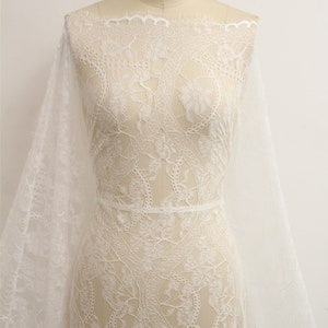Off-White Chantilly Eyelash Lace Fabric: Bridal Wedding Dress (3 Meters)