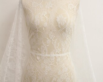 Off-White Chantilly Eyelash Lace Fabric: Bridal Wedding Dress (3 Meters)