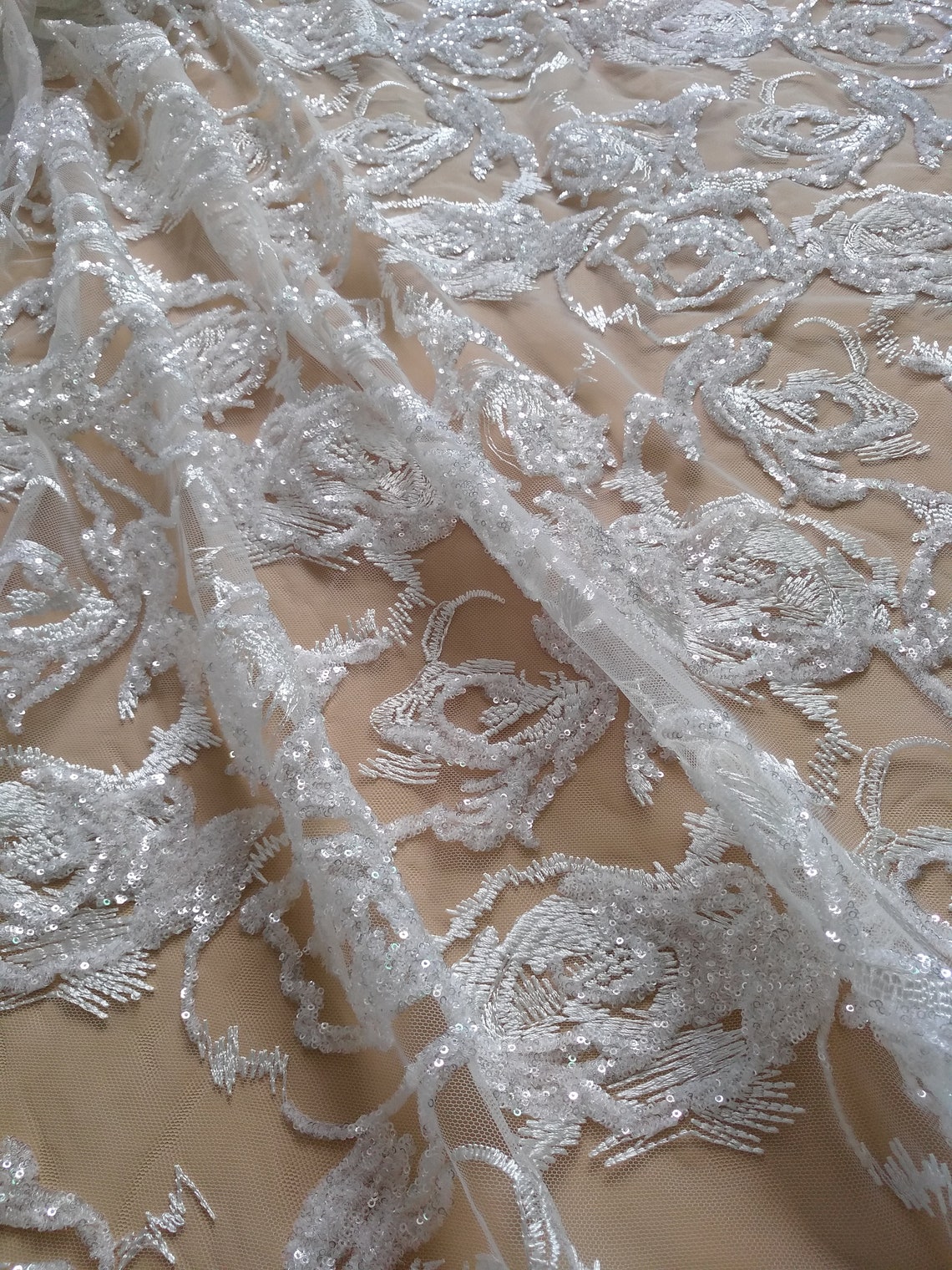 Newest bridal lace fabric heavy sequins with white Etsy