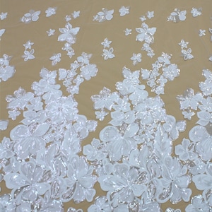 Floral Sequin Lace Fabric: Cotton Embroidery Bridal Lace (51 inches)