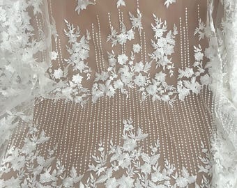 Flower Beaded French Lace: Bridal Wedding Dress Fabric