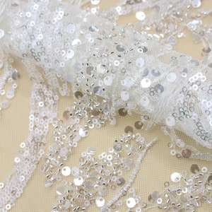 Luxury Beaded Lace Fabric: Off-White Bridal Couture