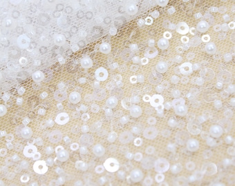 Heavy Beaded Pearl Lace Fabric: Couture Bridal Tulle (51&quot; Wide)
