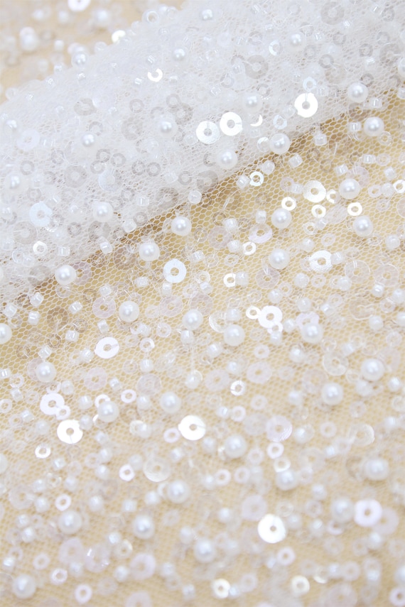 Luxury 3D Beaded Fabric Wedding Dress Lace Heavy Beaded Pearl Etsy