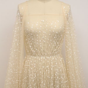 Champagne Beaded Embroidery Lace Fabric: Couture Bridal Tulle By The Yard