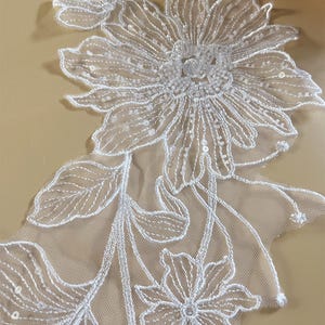 Ivory Beaded Flower Lace Applique: Sequined Bridal Bodice Patch