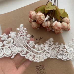 Beaded Lace Trim: Light Ivory Bridal Wedding Veil Trim - 1 Yard