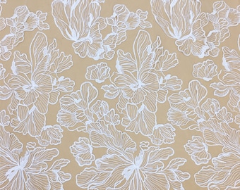 Off-White Flower Embroidery Lace Fabric: Bridal Gown Lace By The Yard