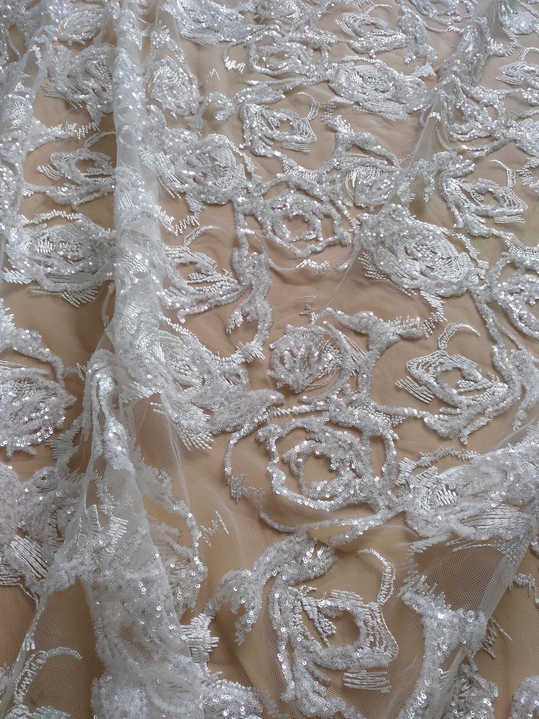 Newest Bridal Lace Fabric Heavy Sequins With White - Etsy