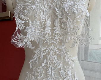 Elegant bridal Sequins lace applique for wedding gown, bridal dress