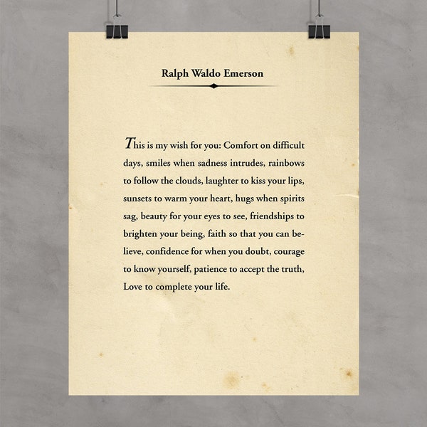 Ralph Waldo Emerson Quote | Unframed Wall Art | Poster and Canvas Sizes | Makes a Great Inspirational and Motivational Gift | Book Page