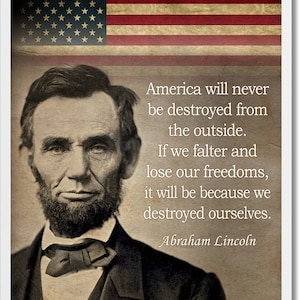 Abraham Lincoln Quote, Patriotic 4th Of July Gift Wall Art, Inspirational Americana Decor President Lincoln, Veterans Living Room Sign