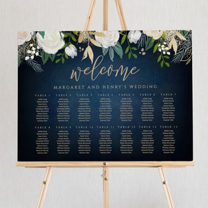 Zitplaatsen Kaart | Bruiloft | Marineblauw | 8x10, 18x24 en 24x36 | Bewerkbare | Instant Download Template | Templett | BPBW