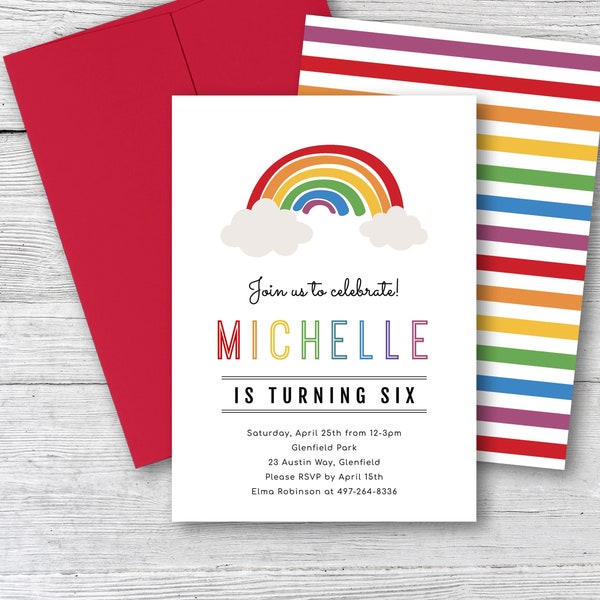 Birthday Invitation | Rainbow | 5x7 | Editable | Instant Download Template | Templett