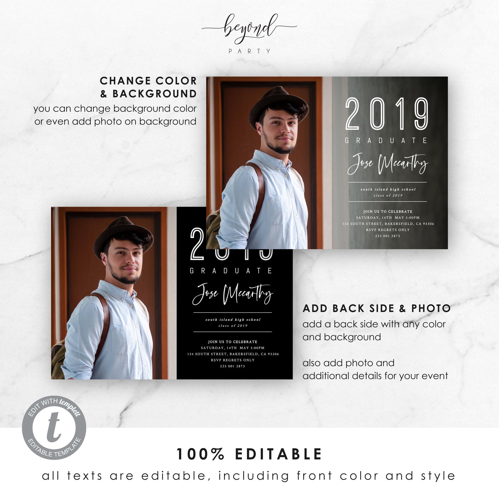 Graduation Invitation 5x7 Editable Instant Download Etsy