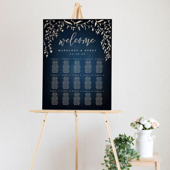 Instant Download Template Editable BPBW 8x10 Templett Navy Blue Wedding Seating Chart 18x24 and 24x36