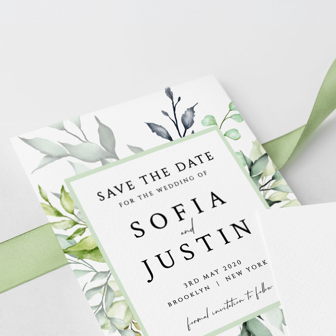 Save the Date Cards, Save the Date Template, Greenery and White Floral,  Save the Dates, Templett, Printable, Instant Download, 139V1 