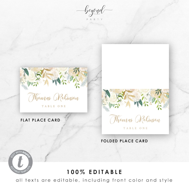 Place Card Watercolour Flower Instant Download Template 2x3 Wedding Editable Templett