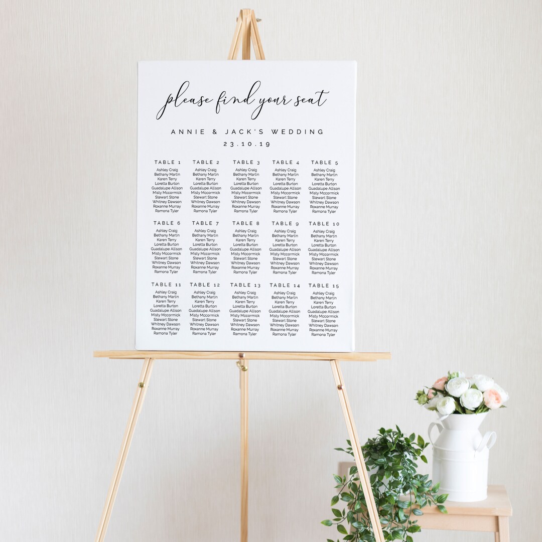 Seating Chart Wedding Black and White 8x10, 18x24 and 24x36 Editable ...