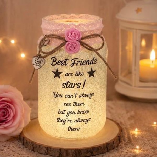 Best Friend Gift, Best Friends Are Like Stars Light Up Jar, Friendship Gift, Birthday Gift For Friend, Bestie Gift, Friend Keepsake